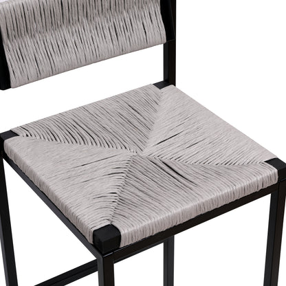 Gray Set of 2 Hand Weave Bar Stools with Back Counter Height Bar Chairs Paper Rope Woven Dining Stool for Kitchen, Home & Office (Gray) image 10