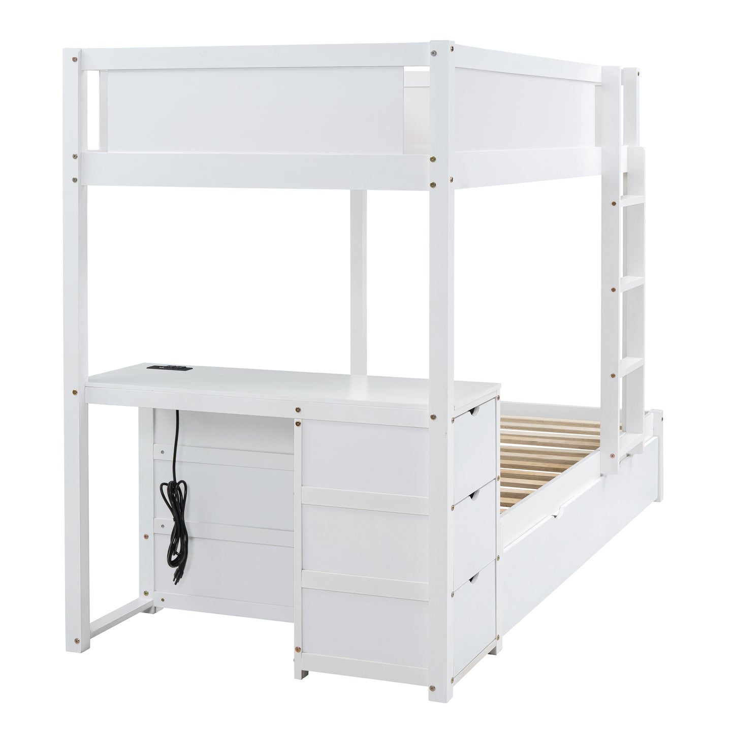 Twin-Over-Twin Bunk Bed with Twin size Trundle, Storage and Desk, White(OLD SKU:LT000363AAK) image 11