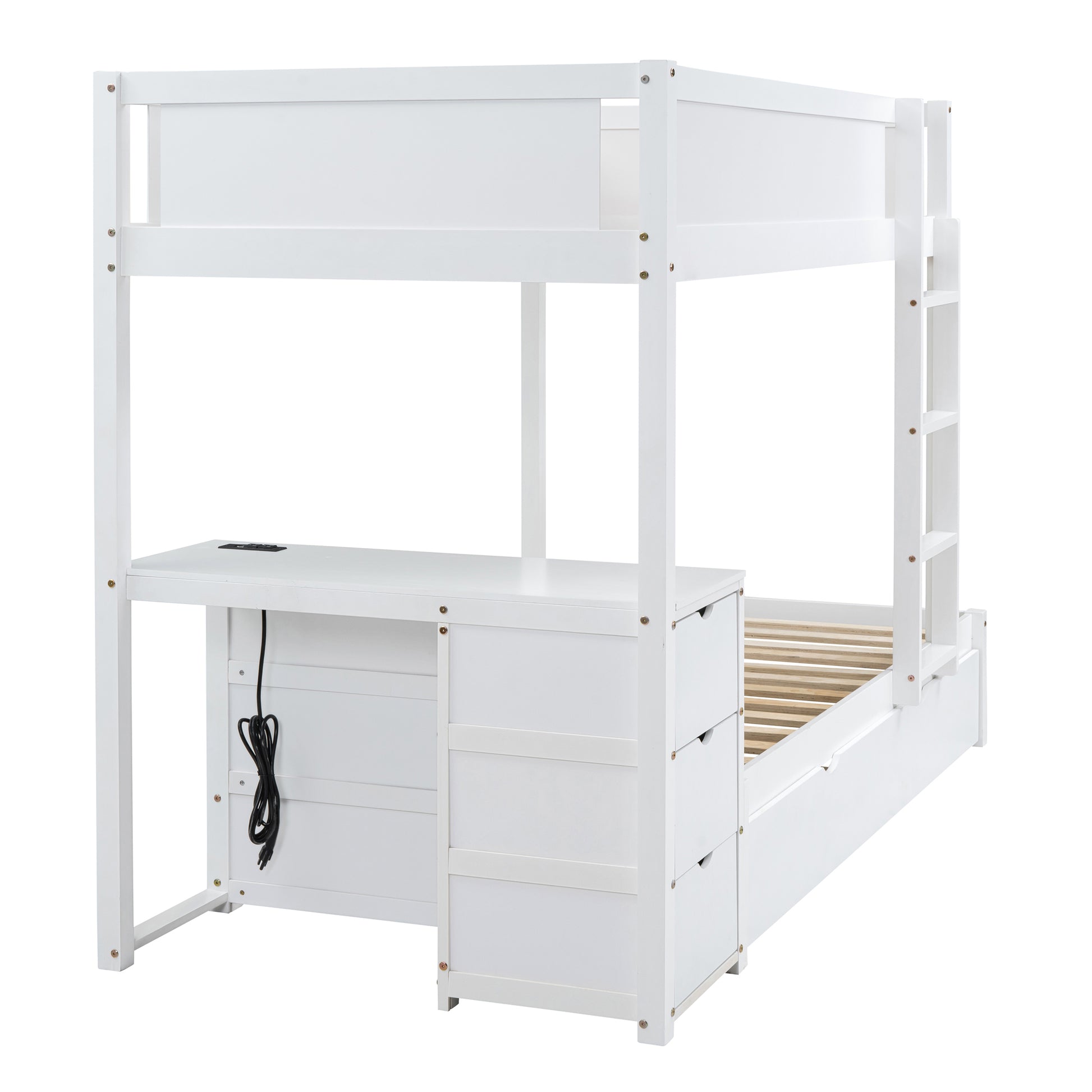 Twin-Over-Twin Bunk Bed with Twin size Trundle, Storage and Desk, White(OLD SKU:LT000363AAK) image 11