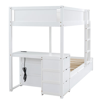 Twin-Over-Twin Bunk Bed with Twin size Trundle, Storage and Desk, White(OLD SKU:LT000363AAK) image 11