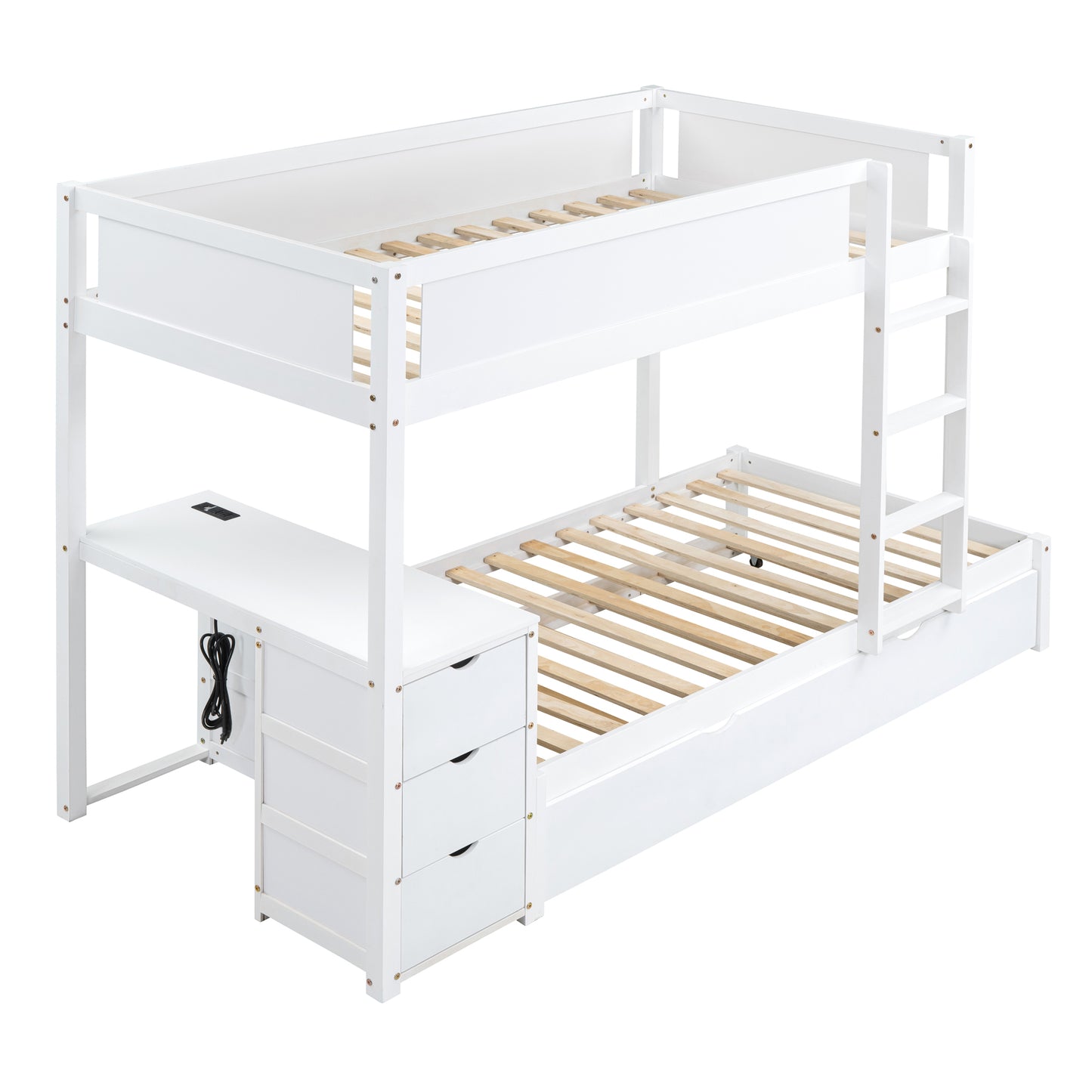 Twin-Over-Twin Bunk Bed with Twin size Trundle, Storage and Desk, White(OLD SKU:LT000363AAK) image 7