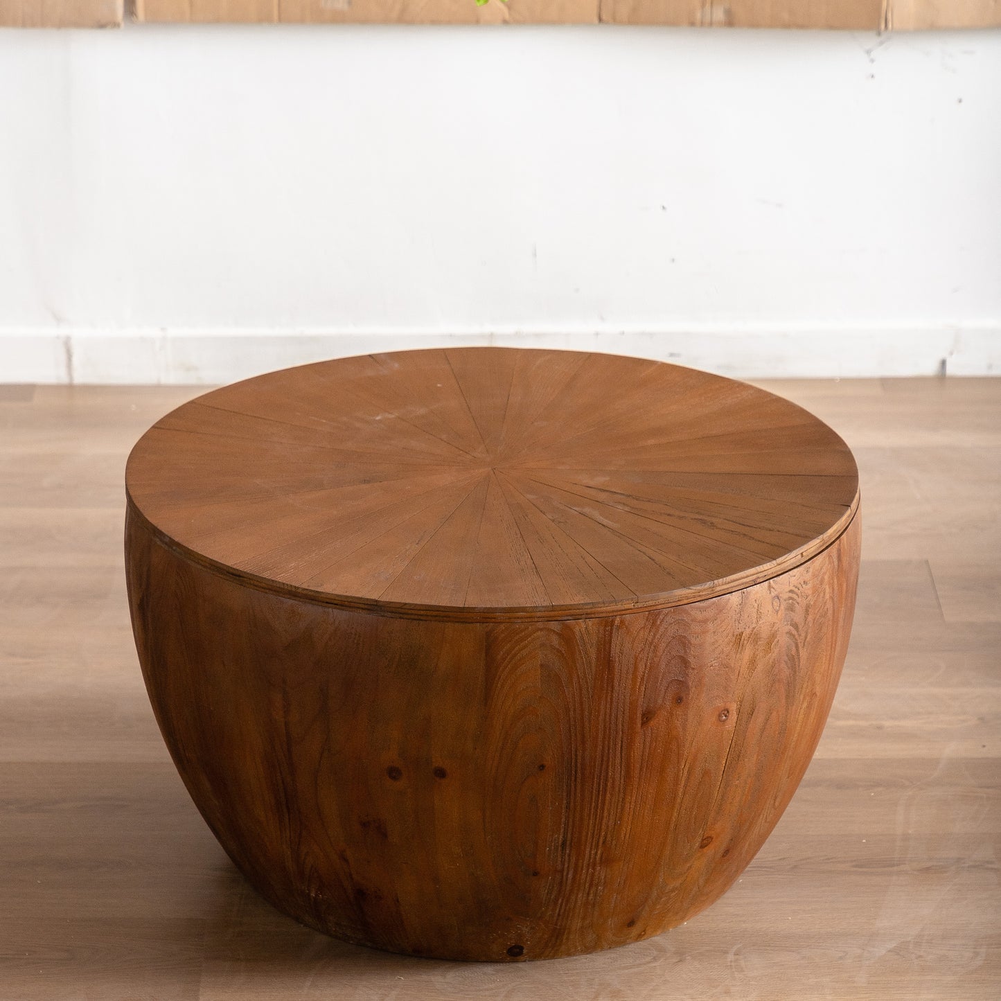 31.50"Vintage Style Bucket Shaped Coffee Table with storage function, for Office, Dining Room and Living Room, Brown image 10