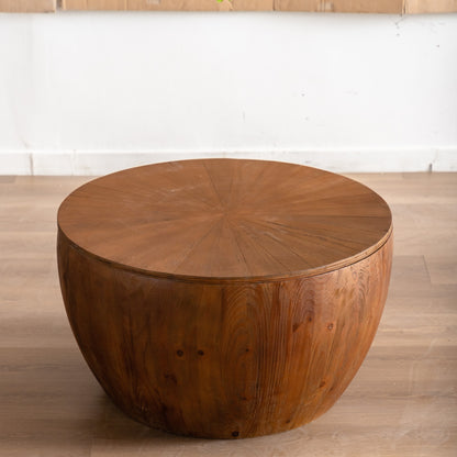 31.50"Vintage Style Bucket Shaped Coffee Table with storage function, for Office, Dining Room and Living Room, Brown image 10