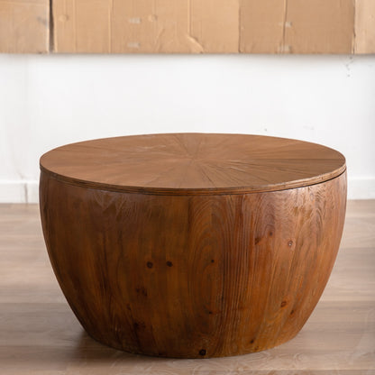 31.50"Vintage Style Bucket Shaped Coffee Table with storage function, for Office, Dining Room and Living Room, Brown image 11
