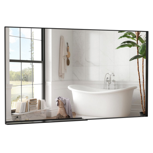 60x40 inch oversized modern rectangular bathroom mirror with black aluminum frame front view