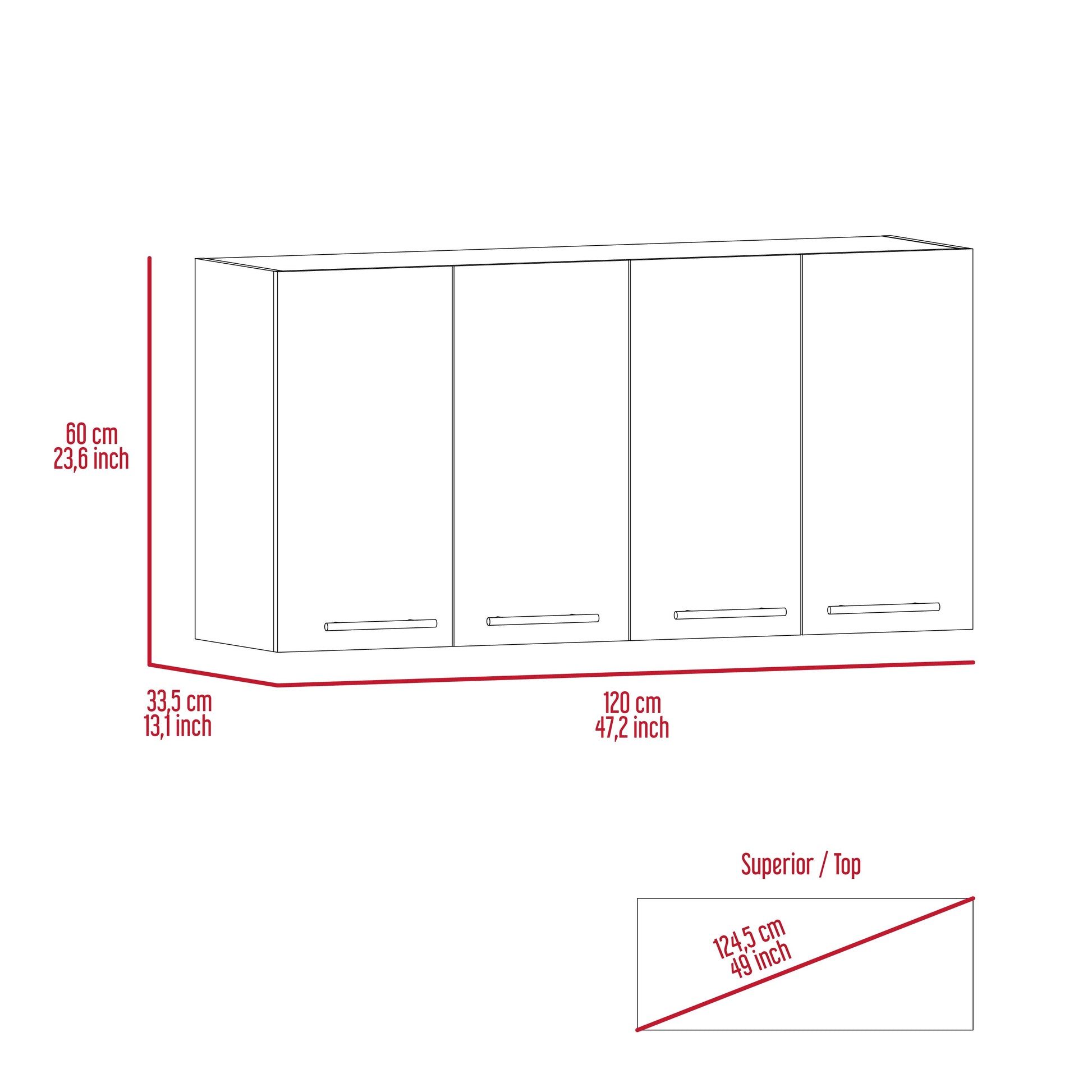 Sitka Wall Cabinet, Two Spacious Divisions, Four Doors image 7
