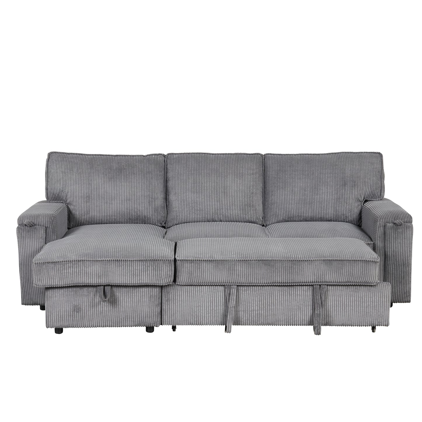 U_STYLE Upholstery Sleeper Sectional Sofa with Storage Bags and 2 cup holders on Arms image 5