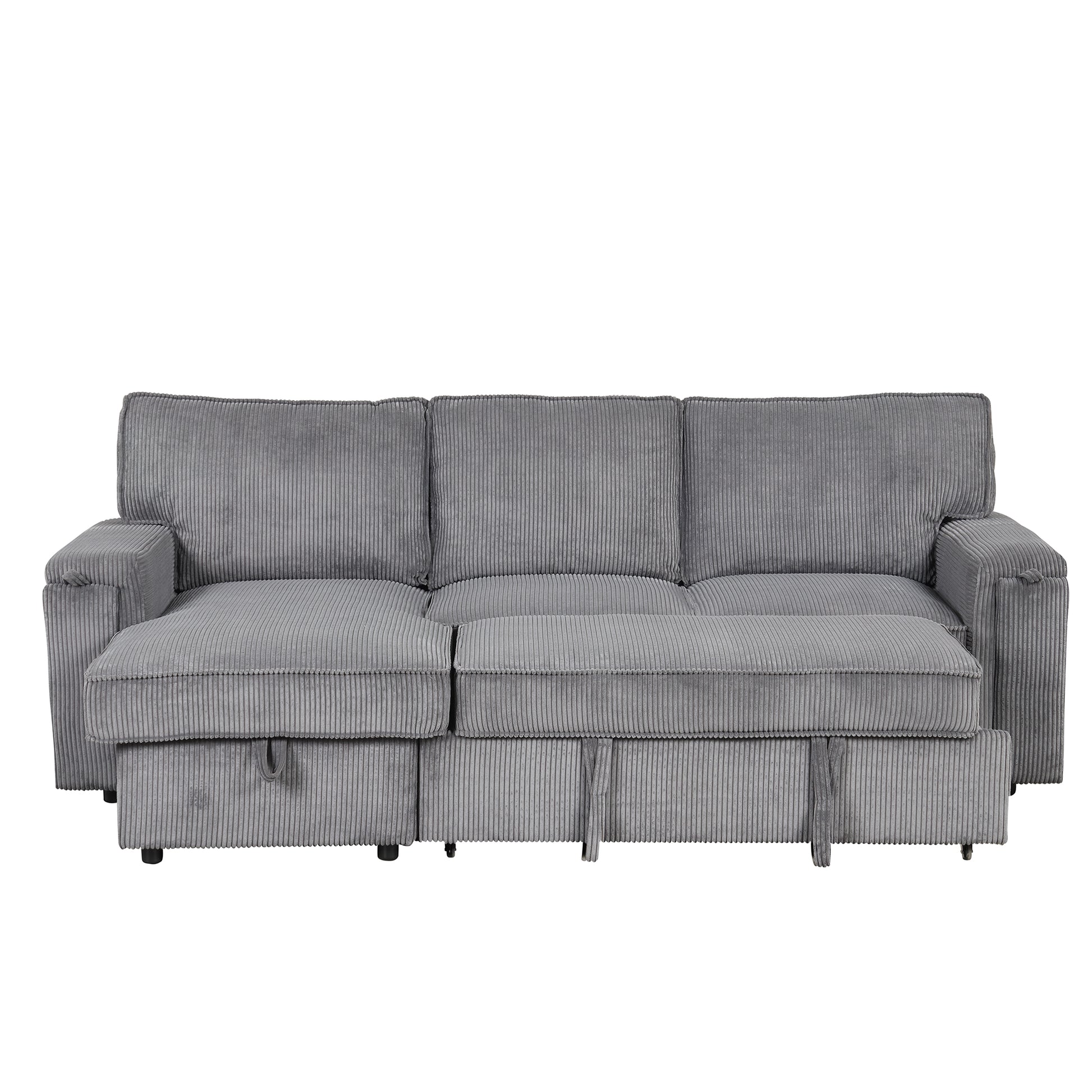 U_STYLE Upholstery Sleeper Sectional Sofa with Storage Bags and 2 cup holders on Arms image 5