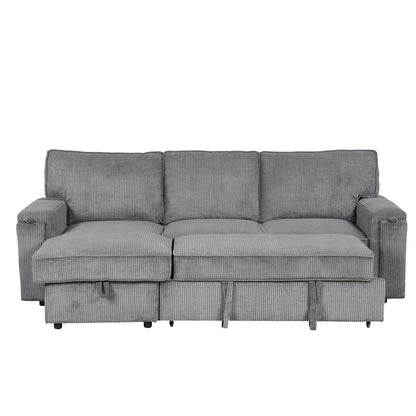 U_STYLE Upholstery Sleeper Sectional Sofa with Storage Bags and 2 cup holders on Arms image 5