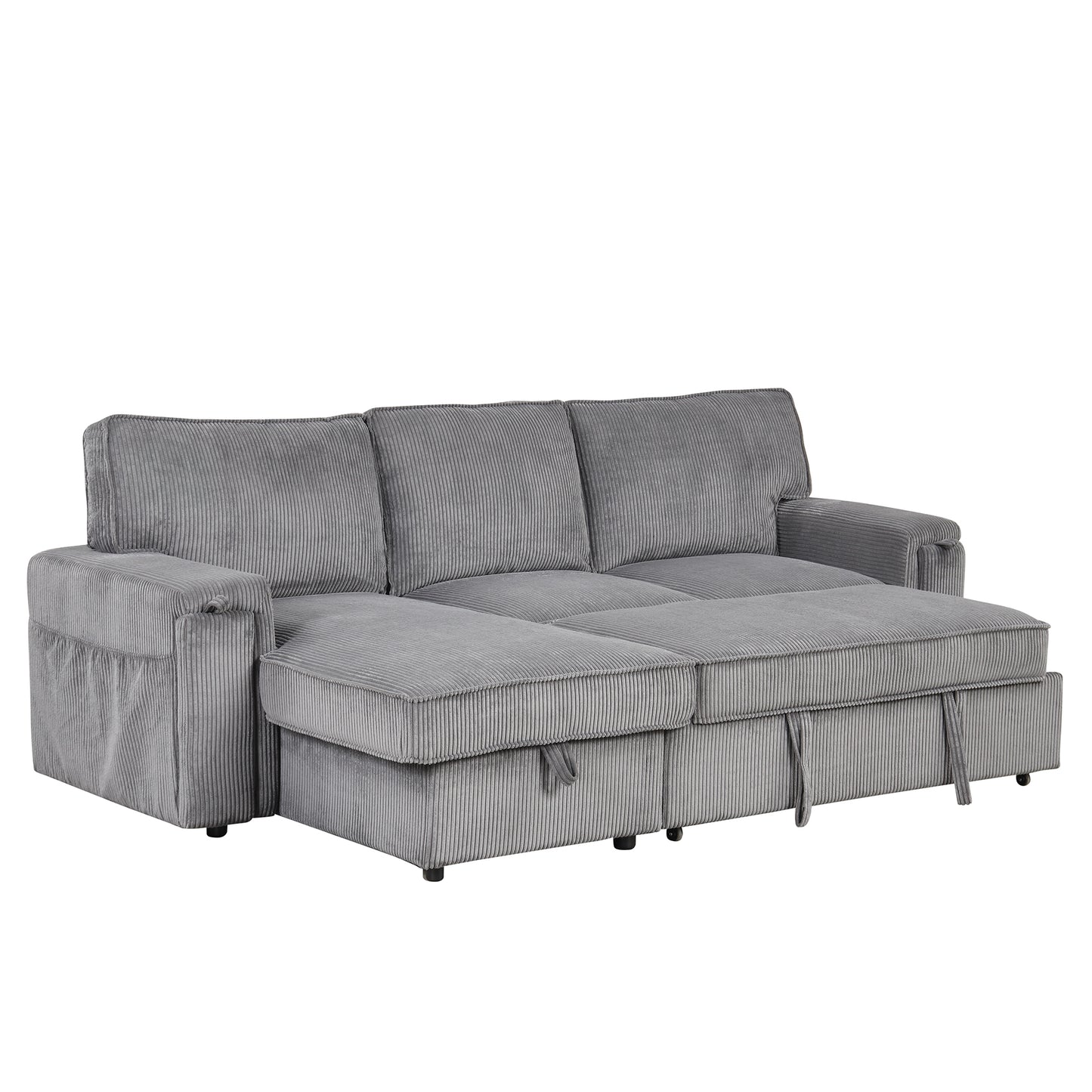 U_STYLE Upholstery Sleeper Sectional Sofa with Storage Bags and 2 cup holders on Arms image 7