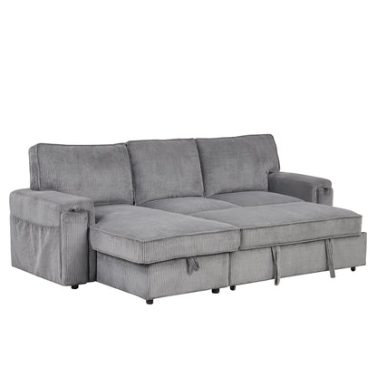 U_STYLE Upholstery Sleeper Sectional Sofa with Storage Bags and 2 cup holders on Arms image 7