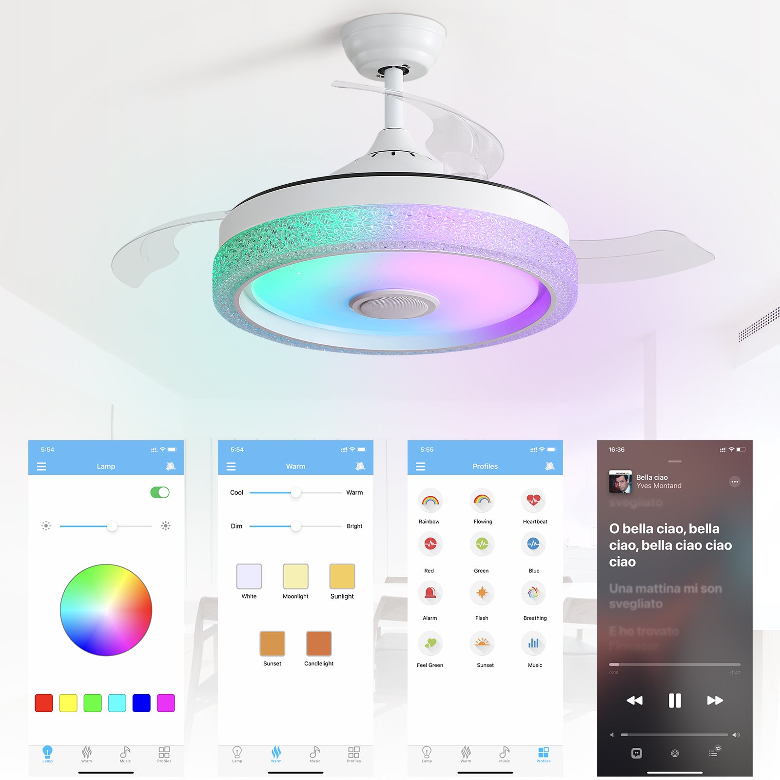 42 Inch Modern Invisible Ceiling Fan, 120V 3 ABS Blades Remote Control Reversible DC Motor With 32W Led Light image 6