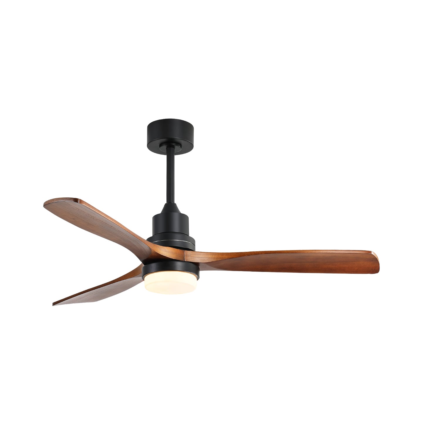 (Same as W882P368812) 52 Inch Indoor Ceiling Fan With Dimmable Led Light 3 Solid Wood Blades Remote Control Reversible DC Motor Black For Living Room image 1