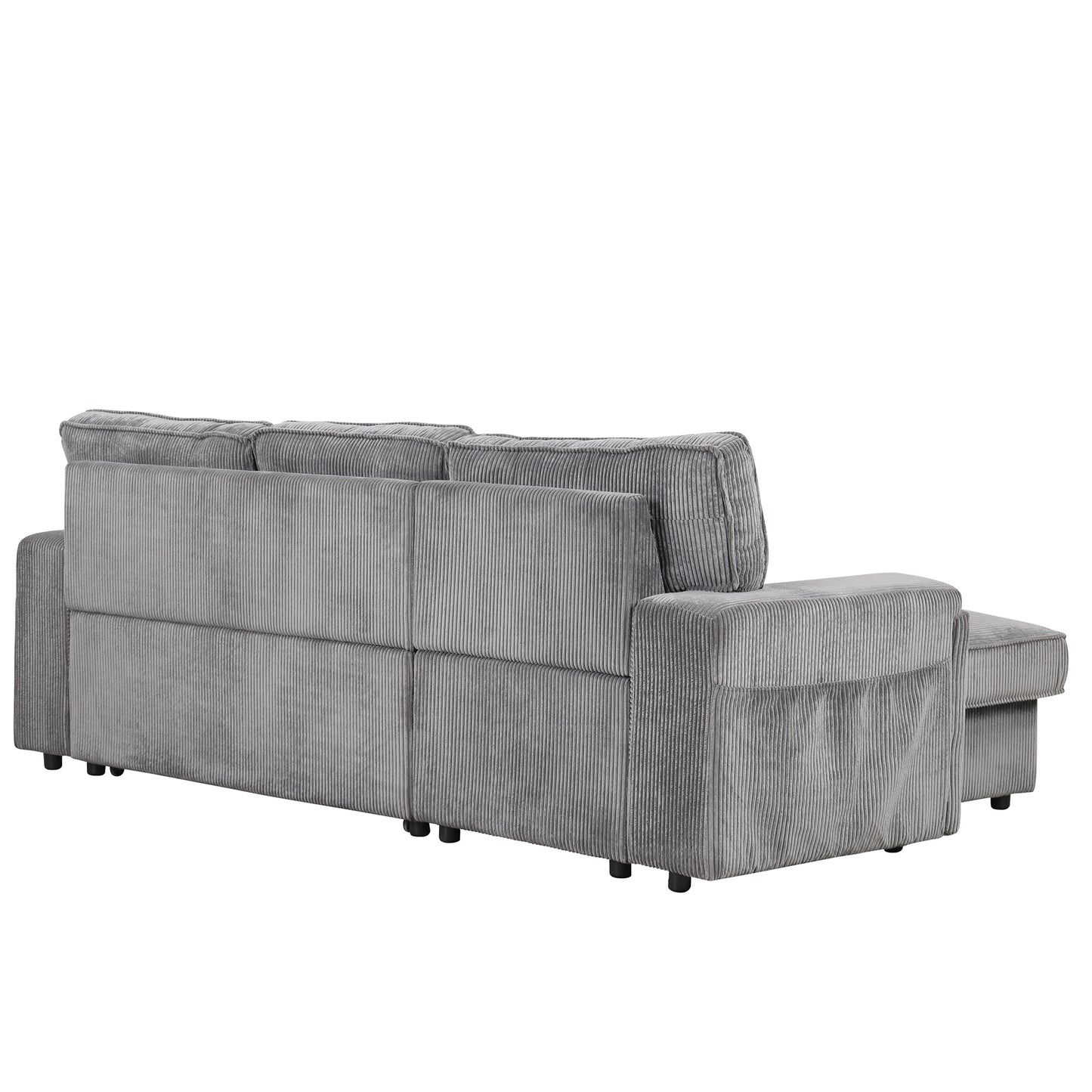 U_STYLE Upholstery Sleeper Sectional Sofa with Storage Bags and 2 cup holders on Arms image 12