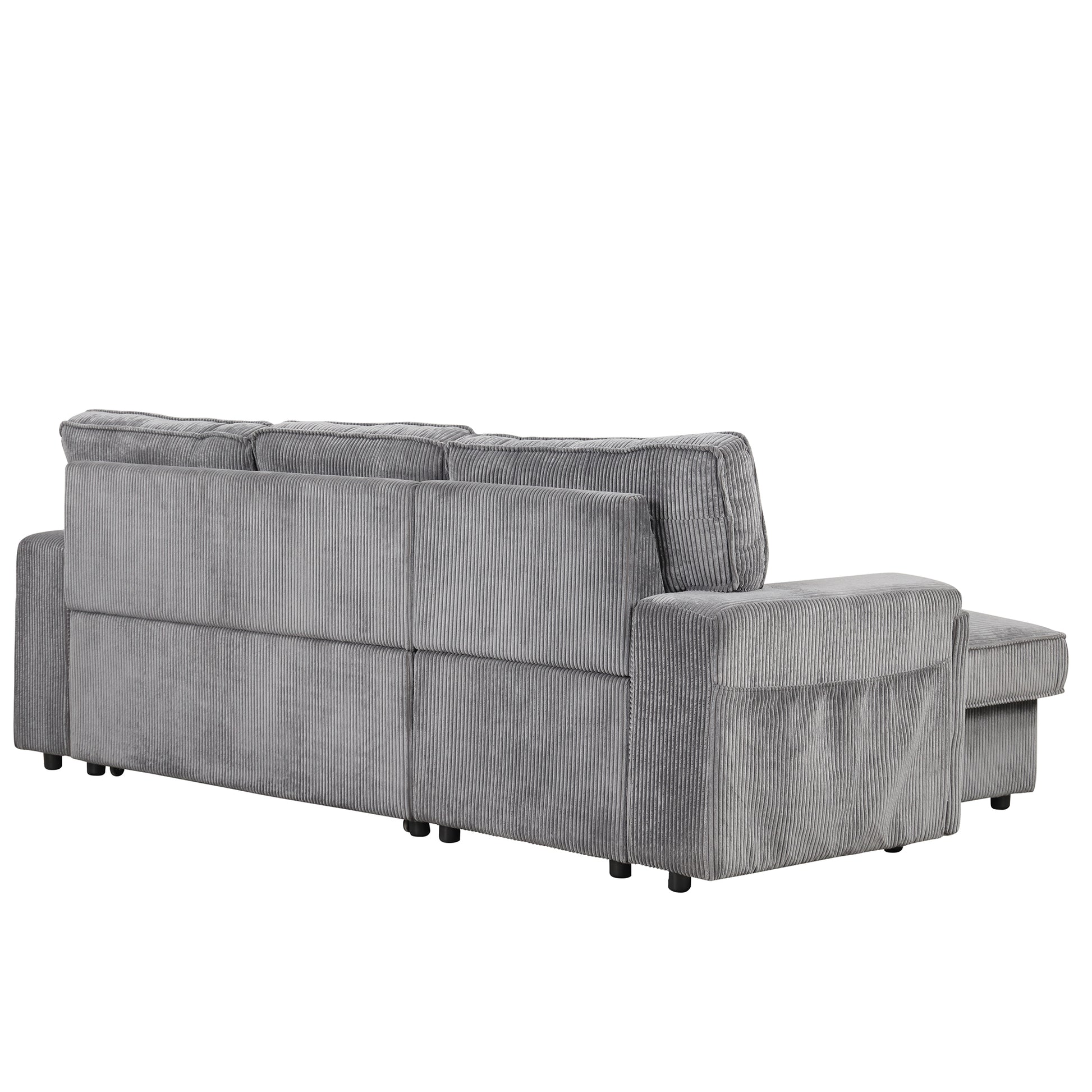 U_STYLE Upholstery Sleeper Sectional Sofa with Storage Bags and 2 cup holders on Arms image 12