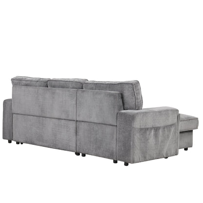 U_STYLE Upholstery Sleeper Sectional Sofa with Storage Bags and 2 cup holders on Arms image 12