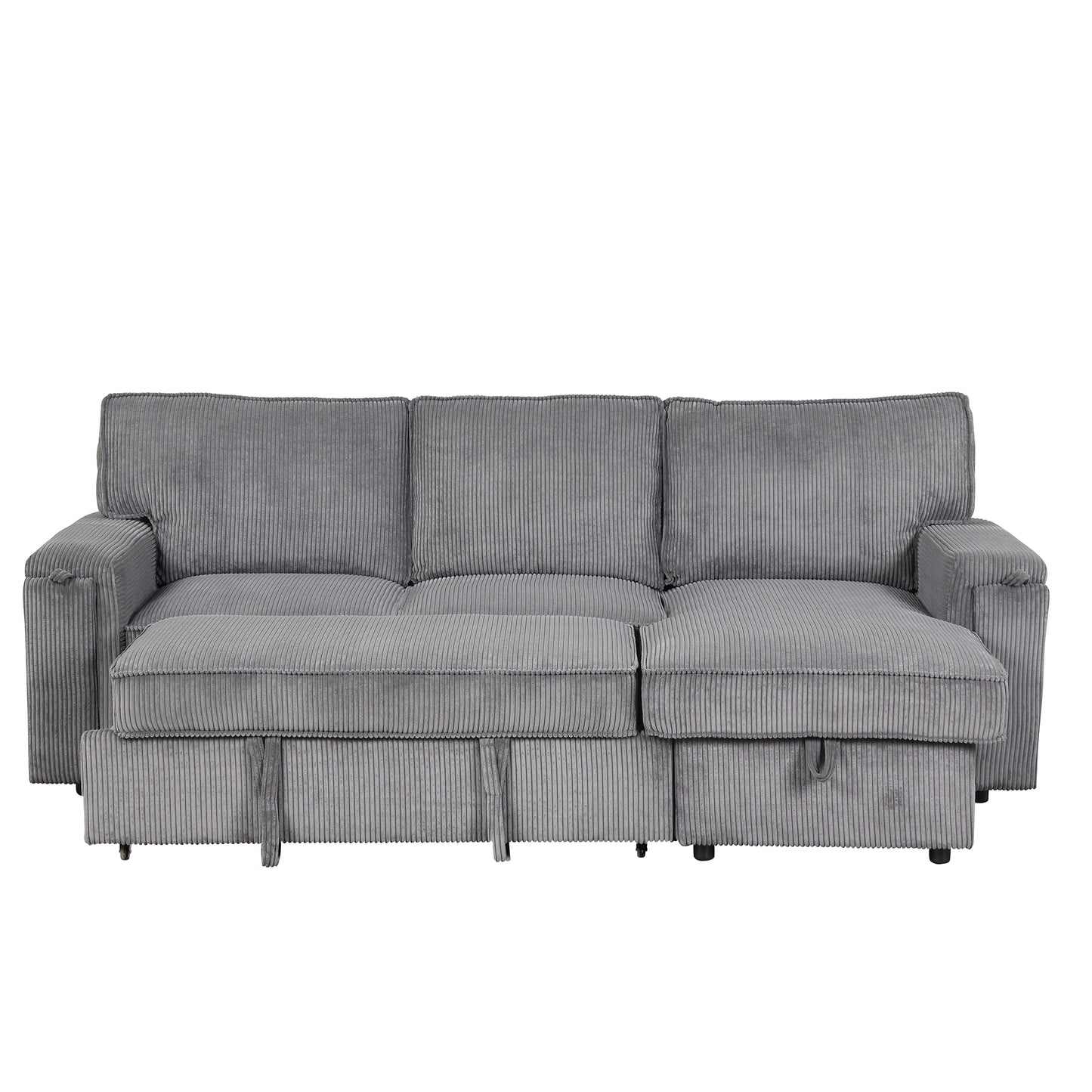 U_STYLE Upholstery Sleeper Sectional Sofa with Storage Bags and 2 cup holders on Arms image 4
