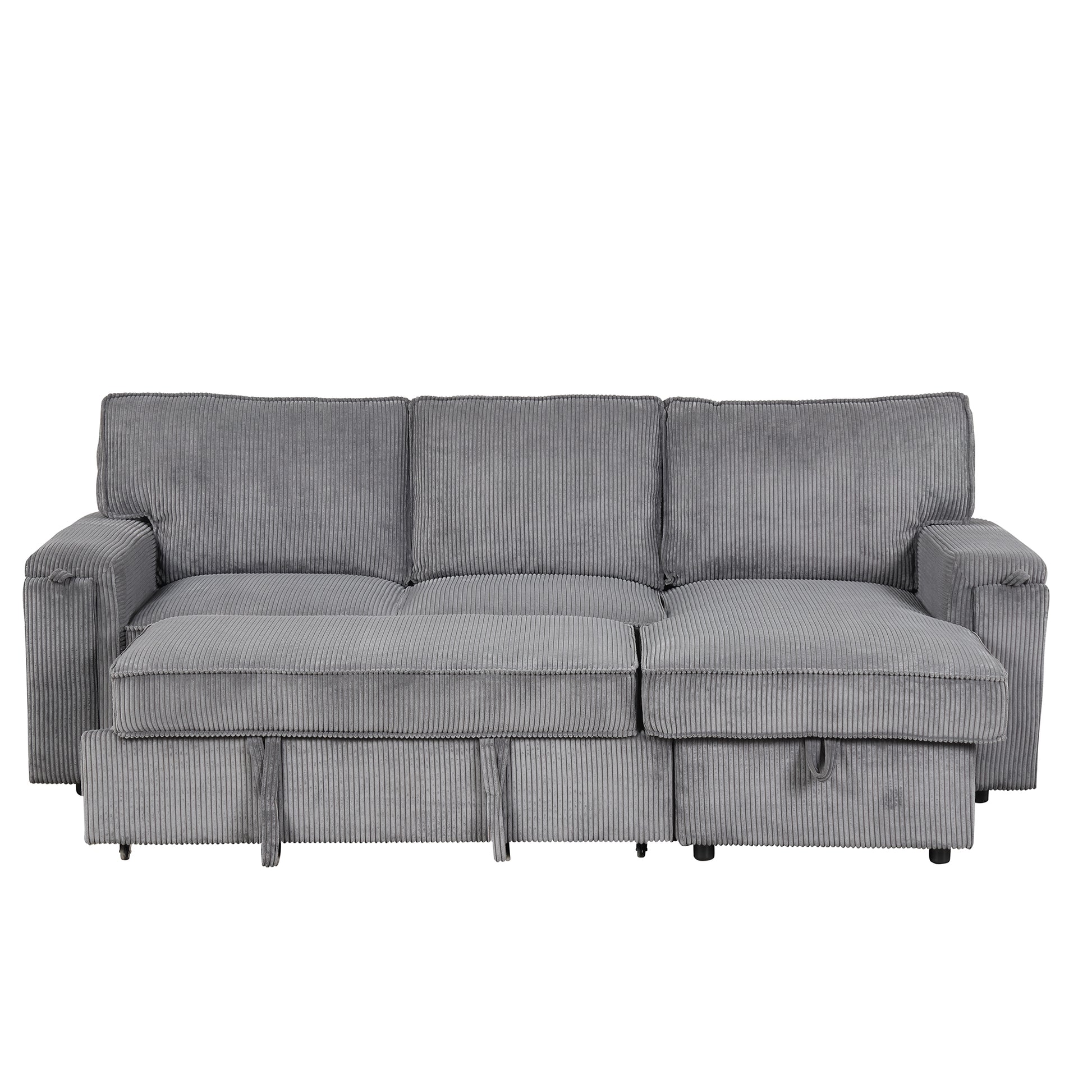 U_STYLE Upholstery Sleeper Sectional Sofa with Storage Bags and 2 cup holders on Arms image 4