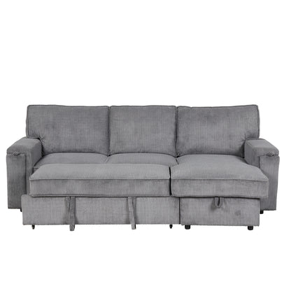 U_STYLE Upholstery Sleeper Sectional Sofa with Storage Bags and 2 cup holders on Arms image 4