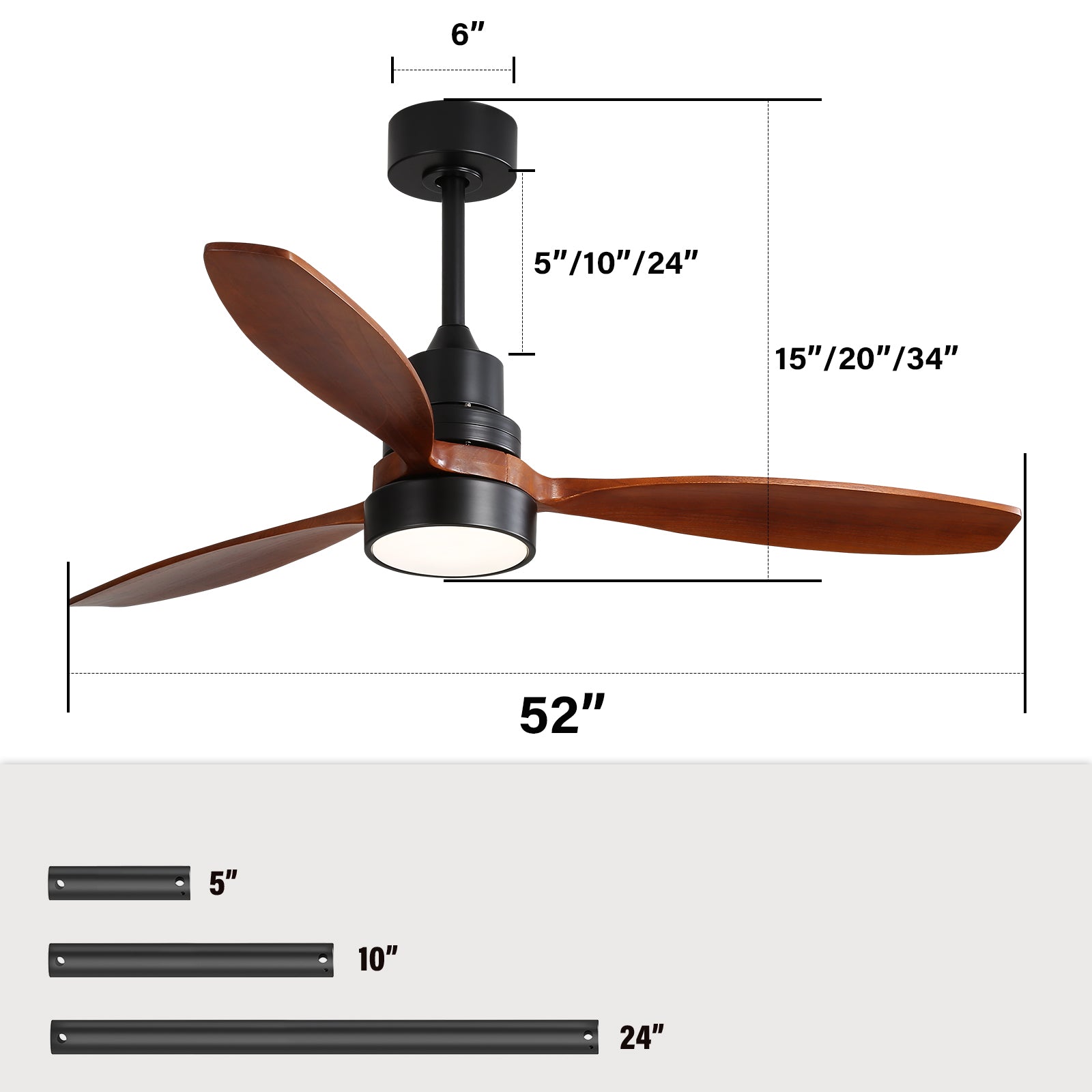 (Same as W882P147232) 52 Inch Wooden Ceiling Fan With 3 Solid Wood Blades Remote Control Reversible DC Motor With Led Light image 9