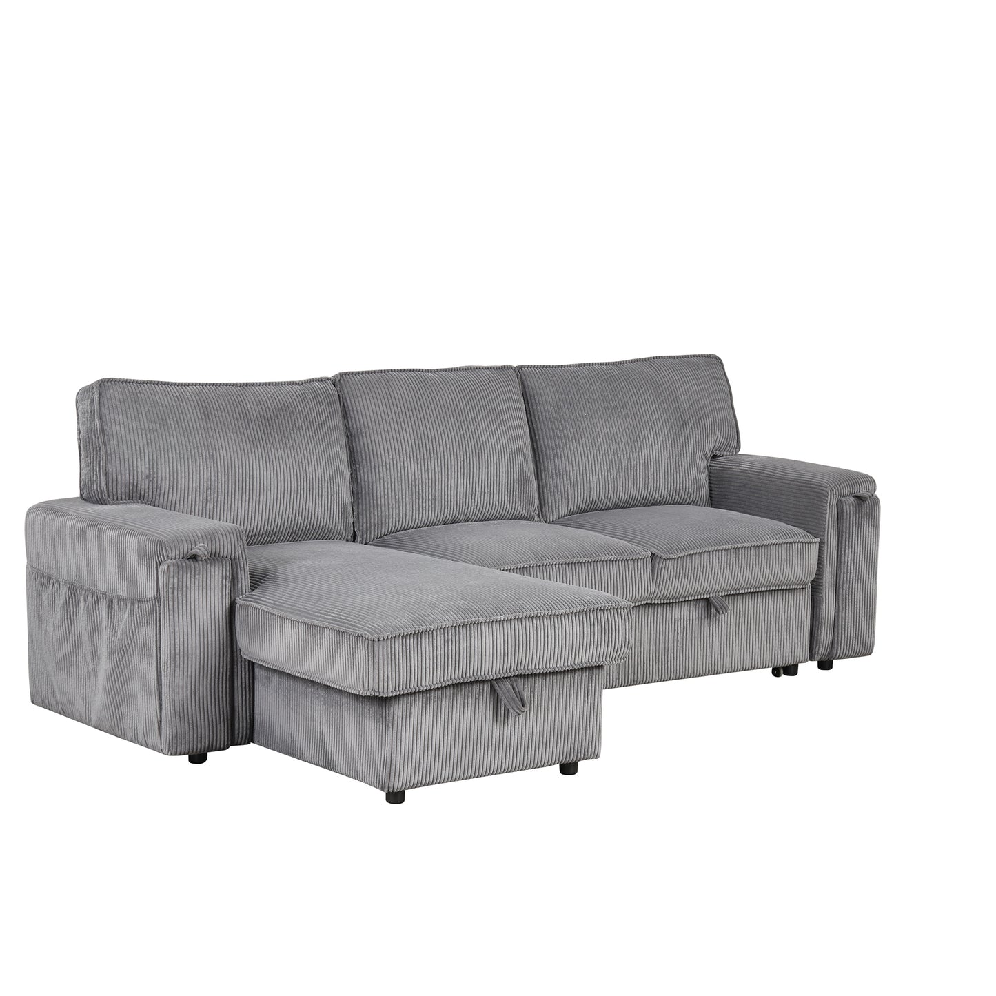 U_STYLE Upholstery Sleeper Sectional Sofa with Storage Bags and 2 cup holders on Arms image 9