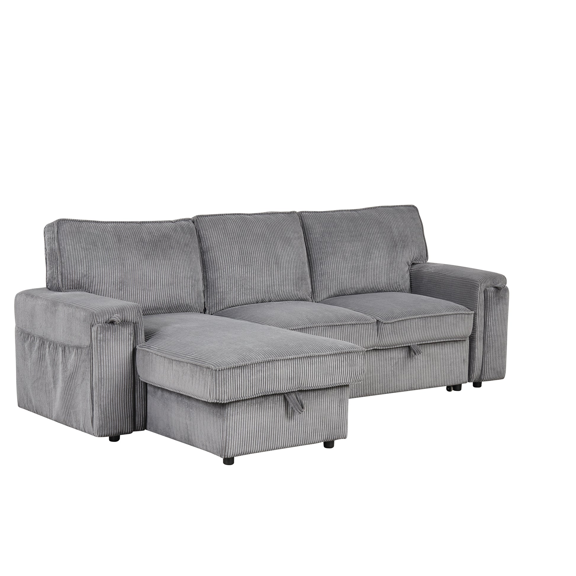 U_STYLE Upholstery Sleeper Sectional Sofa with Storage Bags and 2 cup holders on Arms image 9