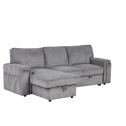 U_STYLE Upholstery Sleeper Sectional Sofa with Storage Bags and 2 cup holders on Arms image 9