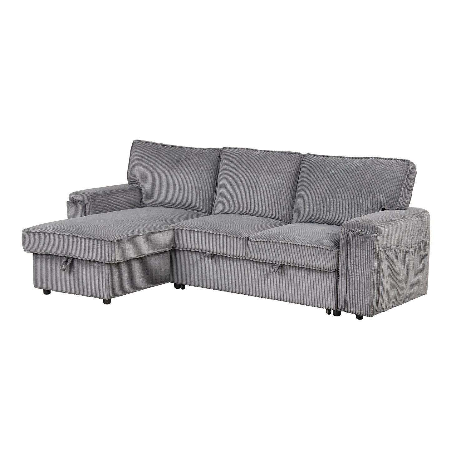 U_STYLE Upholstery Sleeper Sectional Sofa with Storage Bags and 2 cup holders on Arms image 10