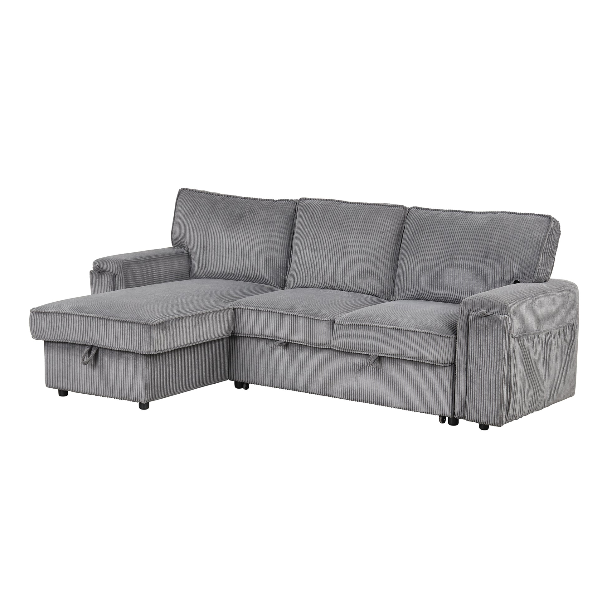 U_STYLE Upholstery Sleeper Sectional Sofa with Storage Bags and 2 cup holders on Arms image 10