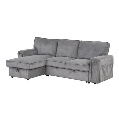 U_STYLE Upholstery Sleeper Sectional Sofa with Storage Bags and 2 cup holders on Arms image 10