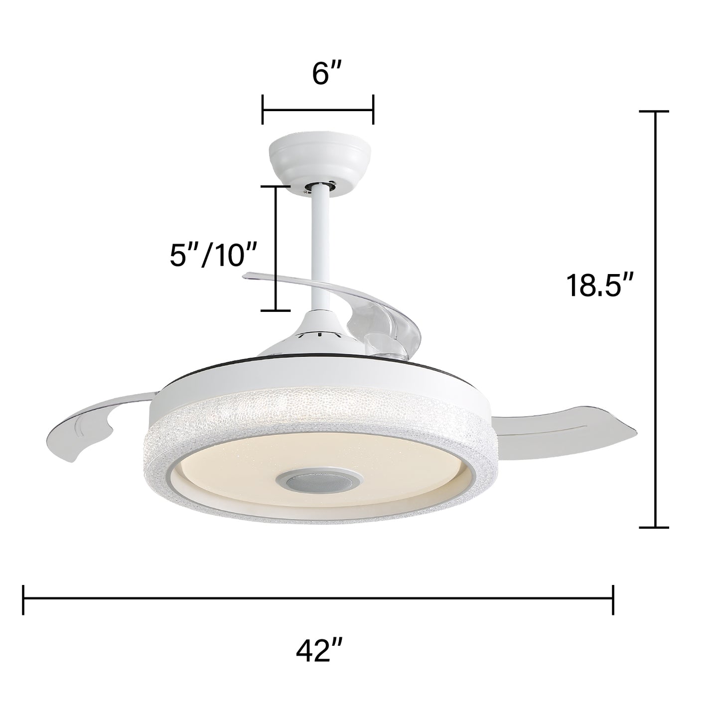 42 Inch Modern Invisible Ceiling Fan, 120V 3 ABS Blades Remote Control Reversible DC Motor With 32W Led Light image 10