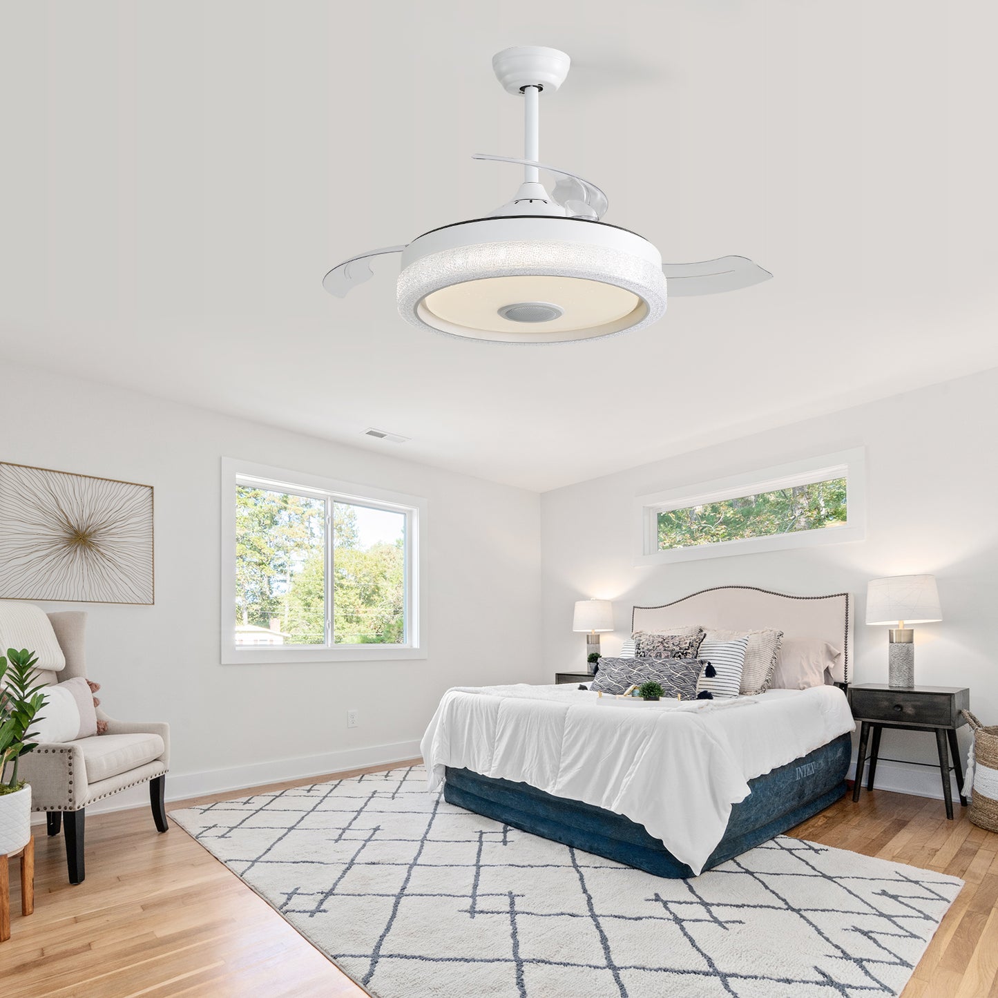 42 Inch Modern Invisible Ceiling Fan, 120V 3 ABS Blades Remote Control Reversible DC Motor With 32W Led Light image 8