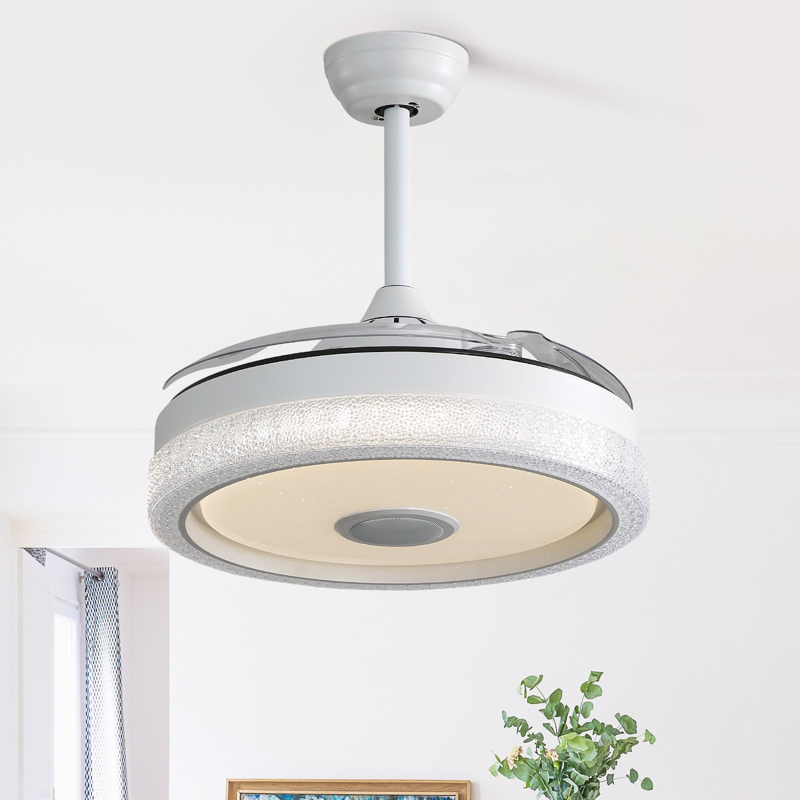42 Inch Modern Invisible Ceiling Fan, 120V 3 ABS Blades Remote Control Reversible DC Motor With 32W Led Light image 7