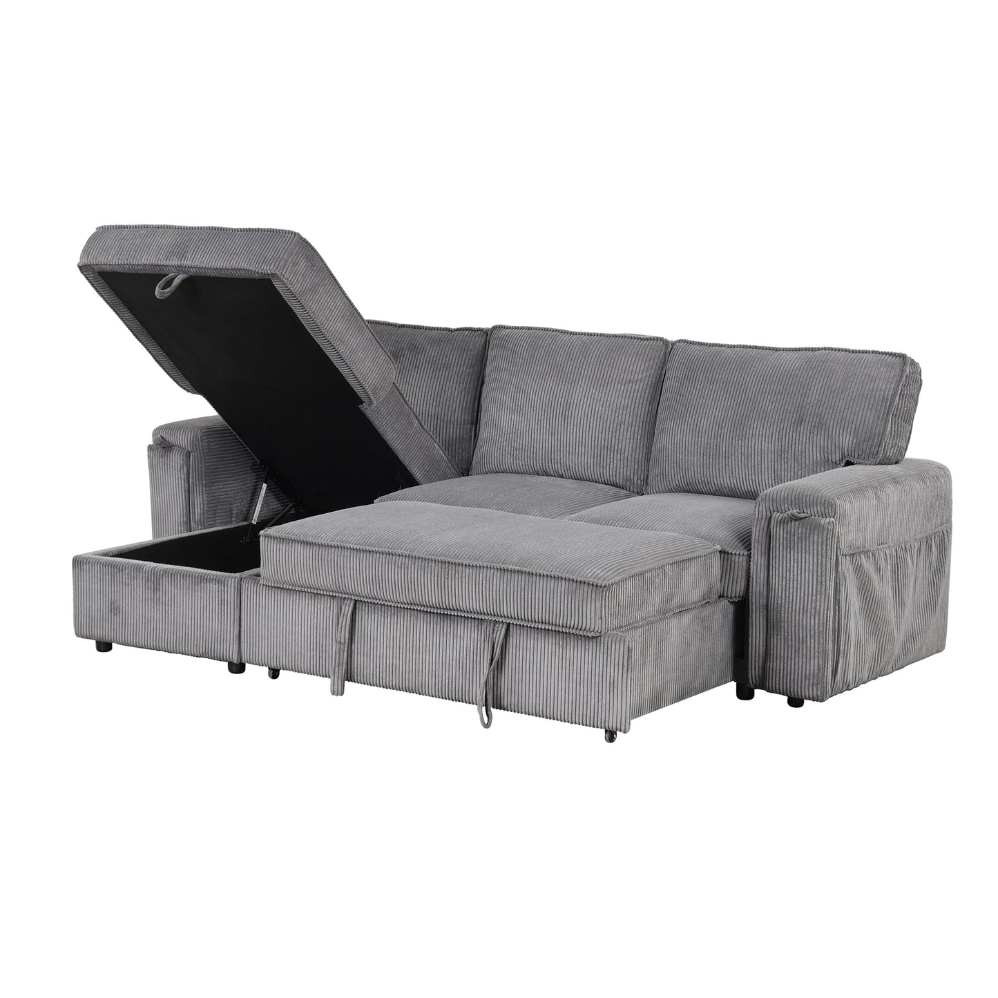U_STYLE Upholstery Sleeper Sectional Sofa with Storage Bags and 2 cup holders on Arms image 8