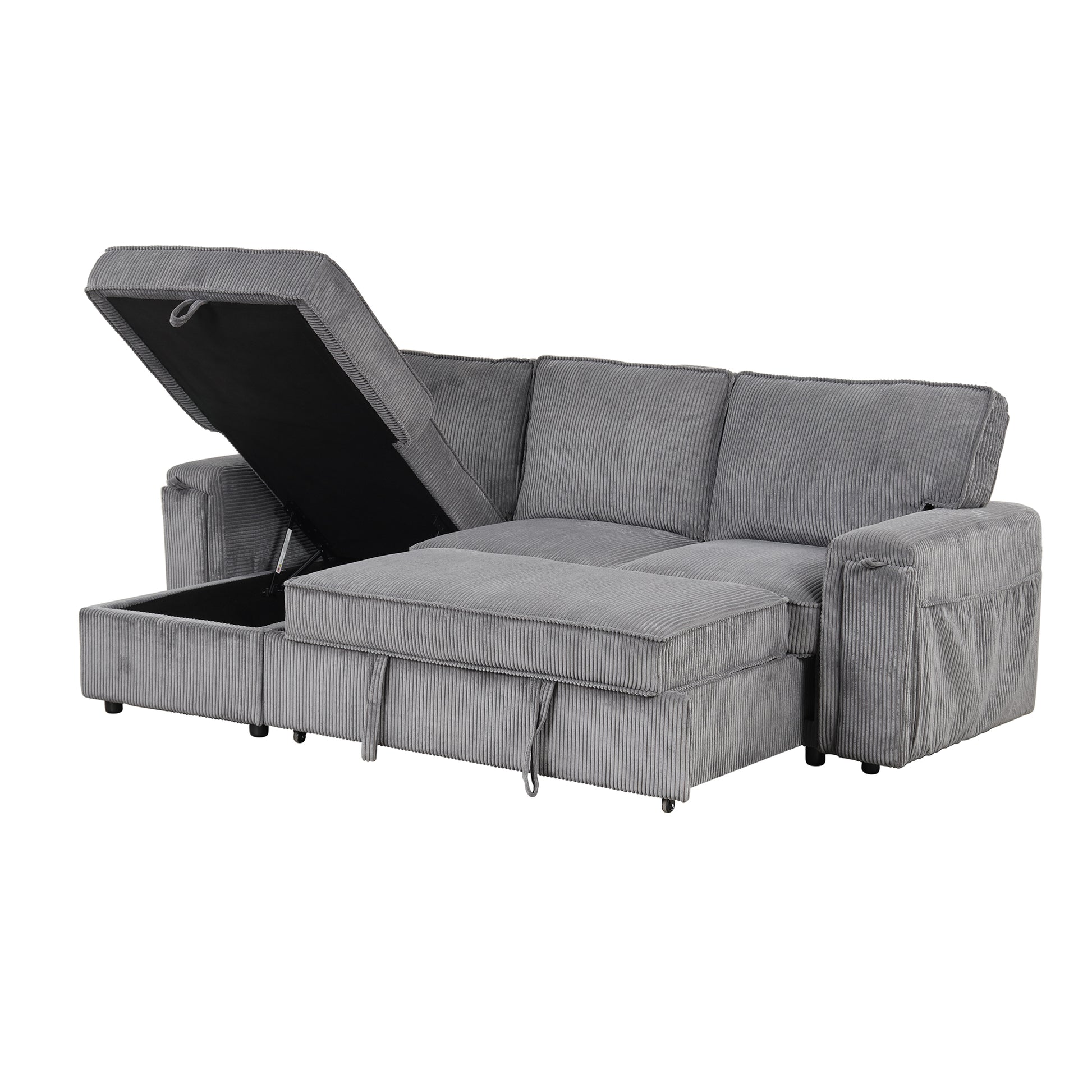 U_STYLE Upholstery Sleeper Sectional Sofa with Storage Bags and 2 cup holders on Arms image 8