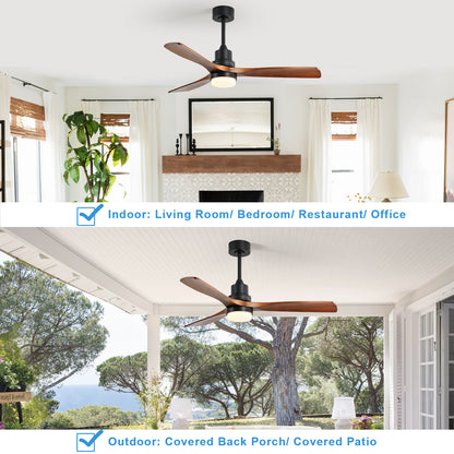 (Same as W882P368812) 52 Inch Indoor Ceiling Fan With Dimmable Led Light 3 Solid Wood Blades Remote Control Reversible DC Motor Black For Living Room image 5