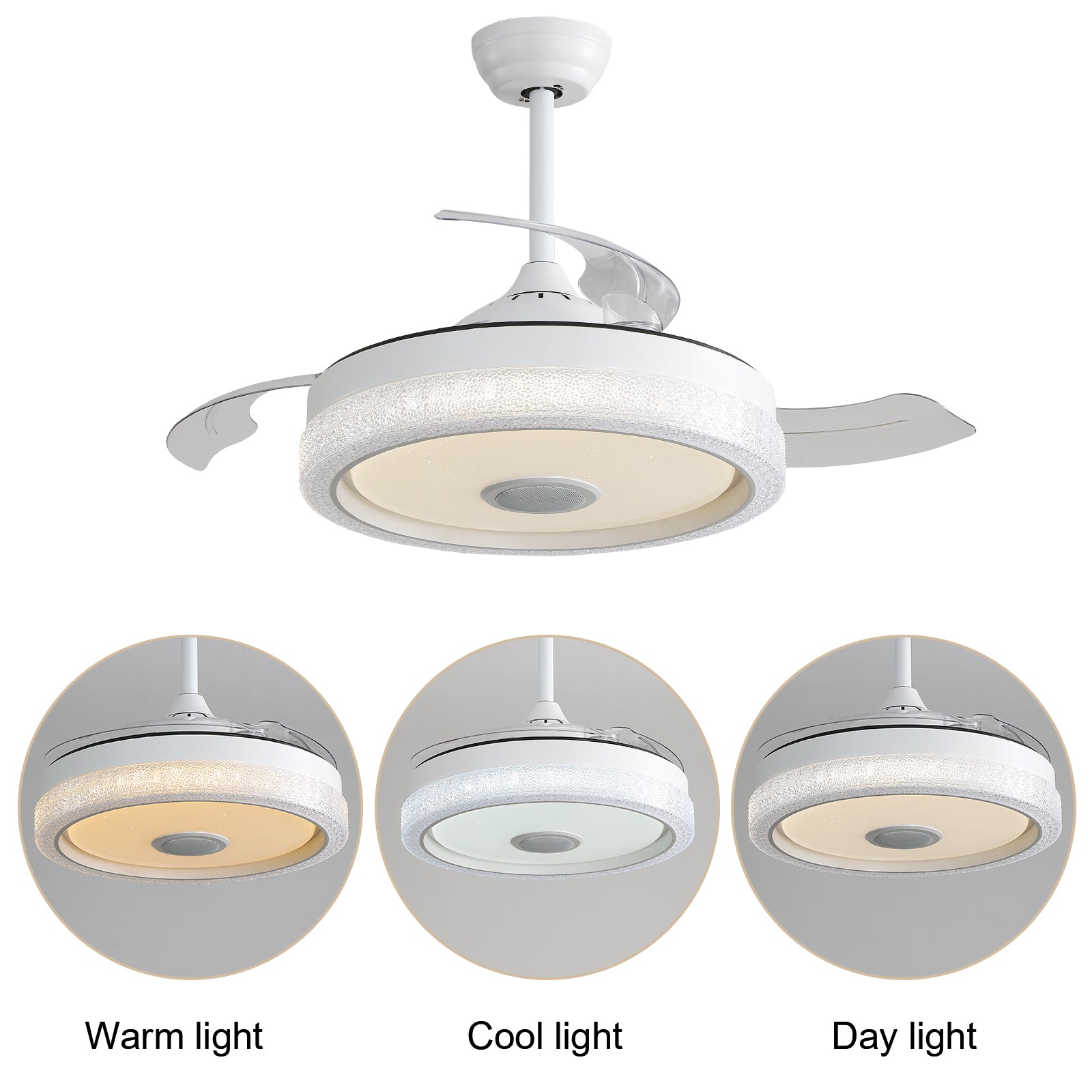 42 Inch Modern Invisible Ceiling Fan, 120V 3 ABS Blades Remote Control Reversible DC Motor With 32W Led Light image 9