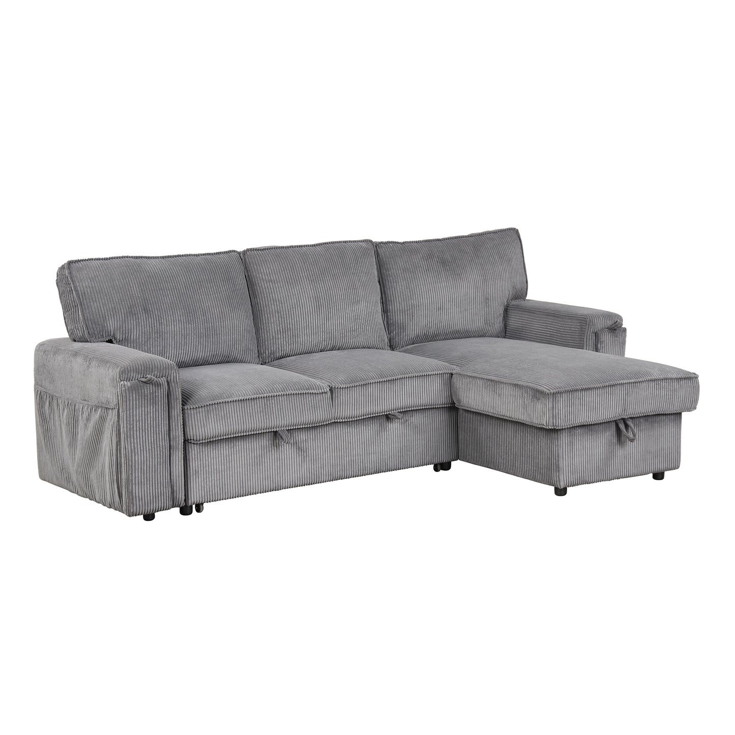 U_STYLE Upholstery Sleeper Sectional Sofa with Storage Bags and 2 cup holders on Arms image 11