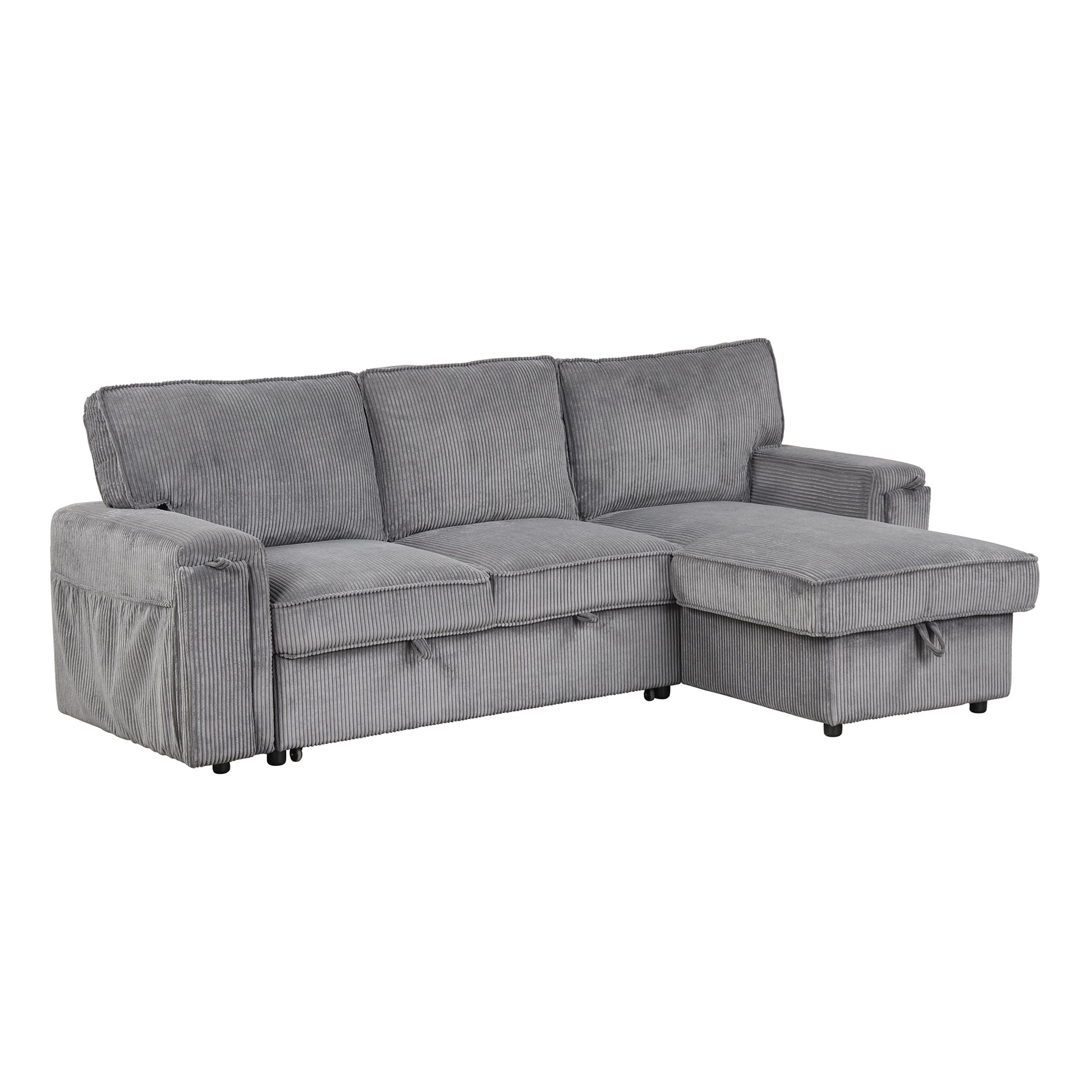 U_STYLE Upholstery Sleeper Sectional Sofa with Storage Bags and 2 cup holders on Arms image 11