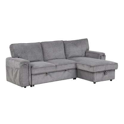 U_STYLE Upholstery Sleeper Sectional Sofa with Storage Bags and 2 cup holders on Arms image 11