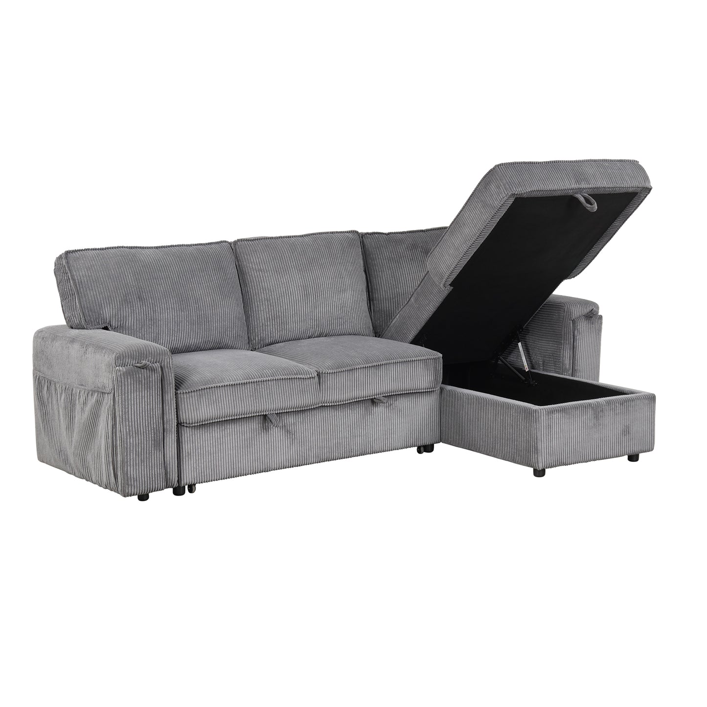 U_STYLE Upholstery Sleeper Sectional Sofa with Storage Bags and 2 cup holders on Arms image 6