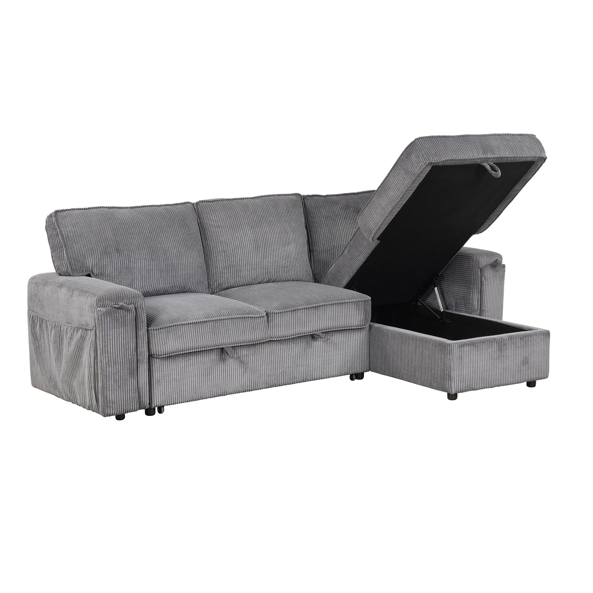 U_STYLE Upholstery Sleeper Sectional Sofa with Storage Bags and 2 cup holders on Arms image 6