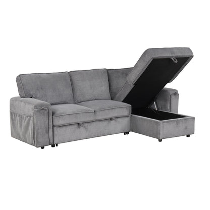 U_STYLE Upholstery Sleeper Sectional Sofa with Storage Bags and 2 cup holders on Arms image 6