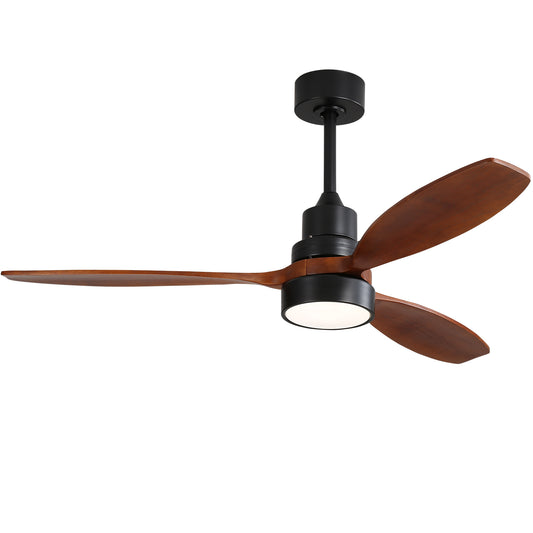 52 inch wooden ceiling fan with remote control and LED light - front view