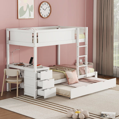 Twin-Over-Twin Bunk Bed with Twin size Trundle, Storage and Desk, White(OLD SKU:LT000363AAK) image 1
