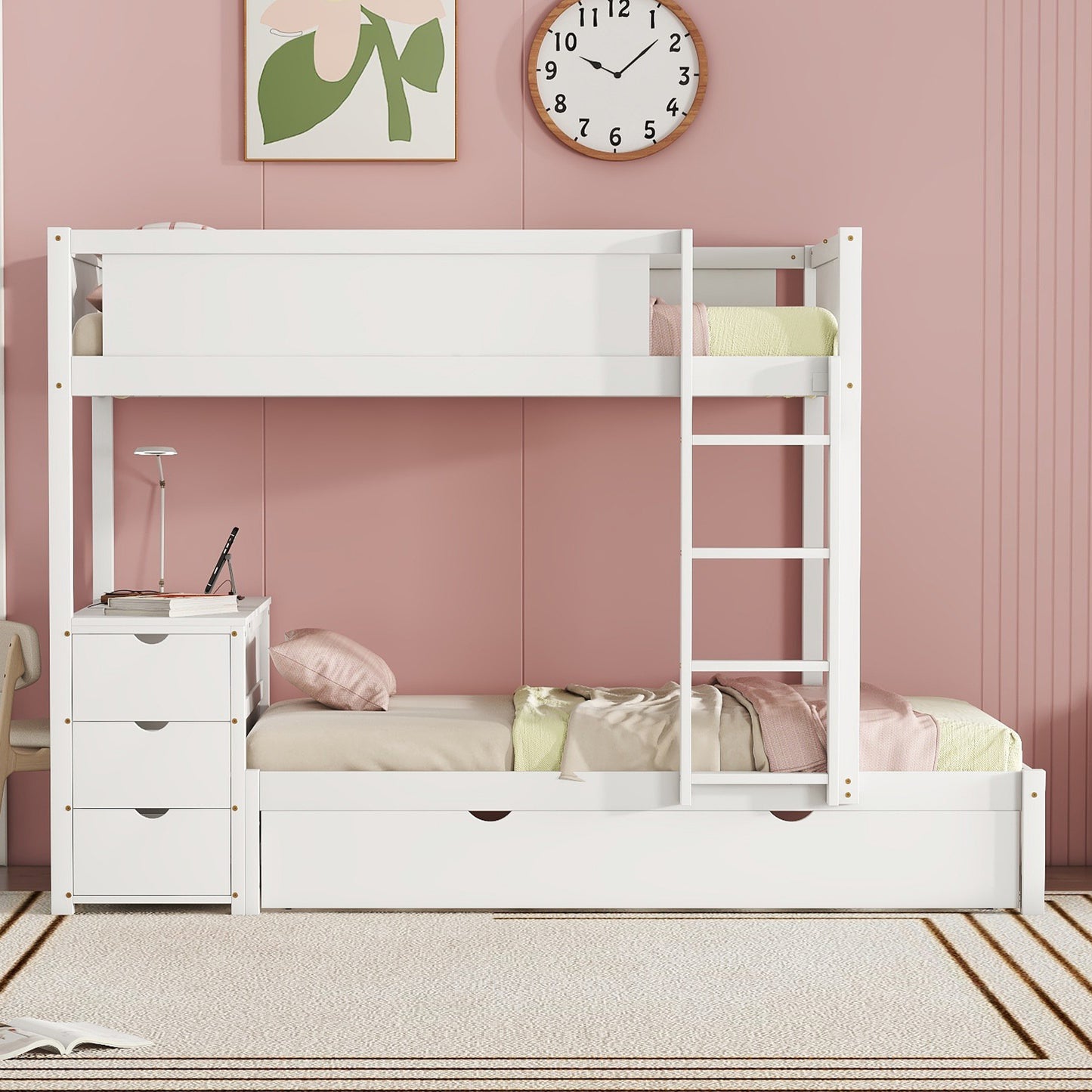 Twin-Over-Twin Bunk Bed with Twin size Trundle, Storage and Desk, White(OLD SKU:LT000363AAK) image 2