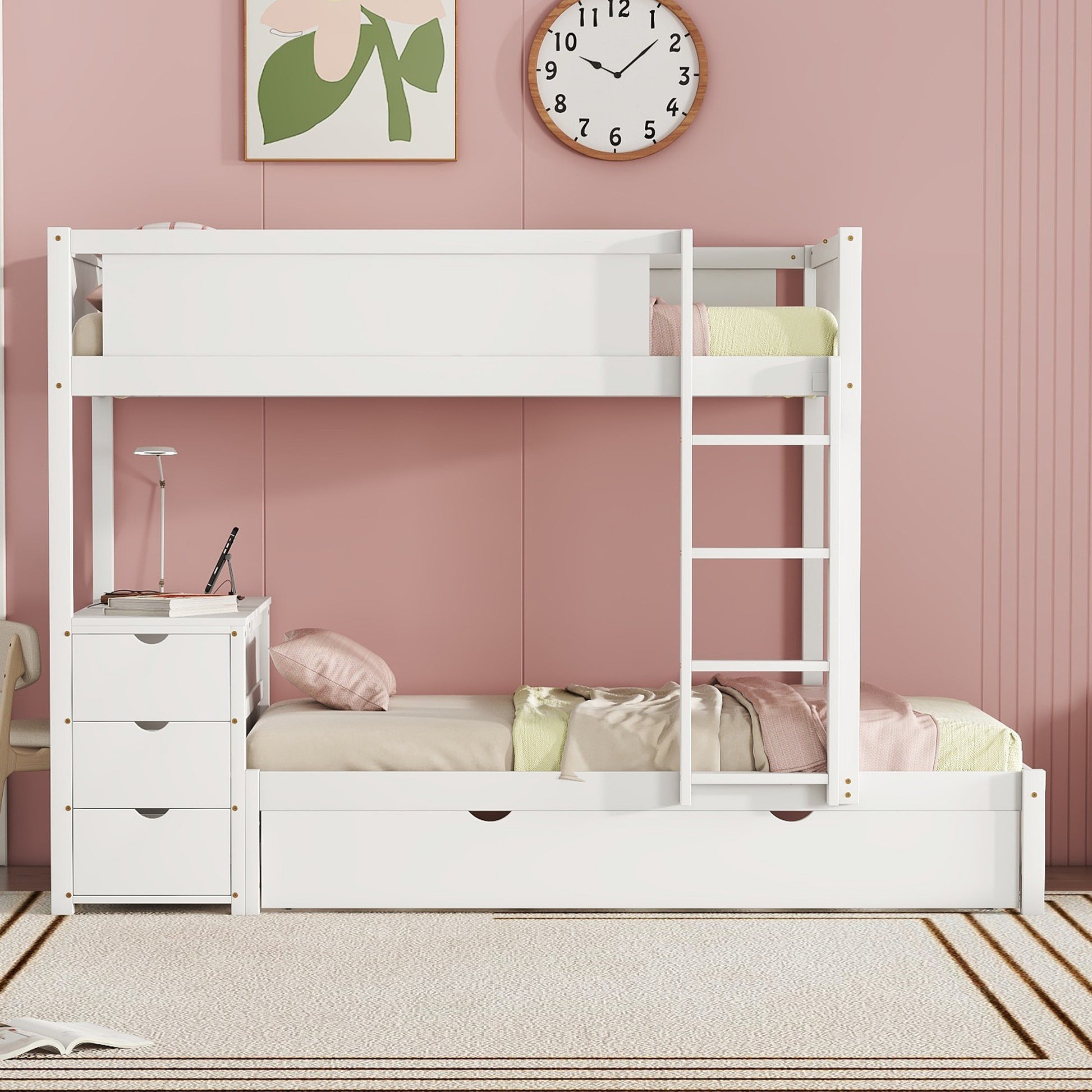 Twin-Over-Twin Bunk Bed with Twin size Trundle, Storage and Desk, White(OLD SKU:LT000363AAK) image 2