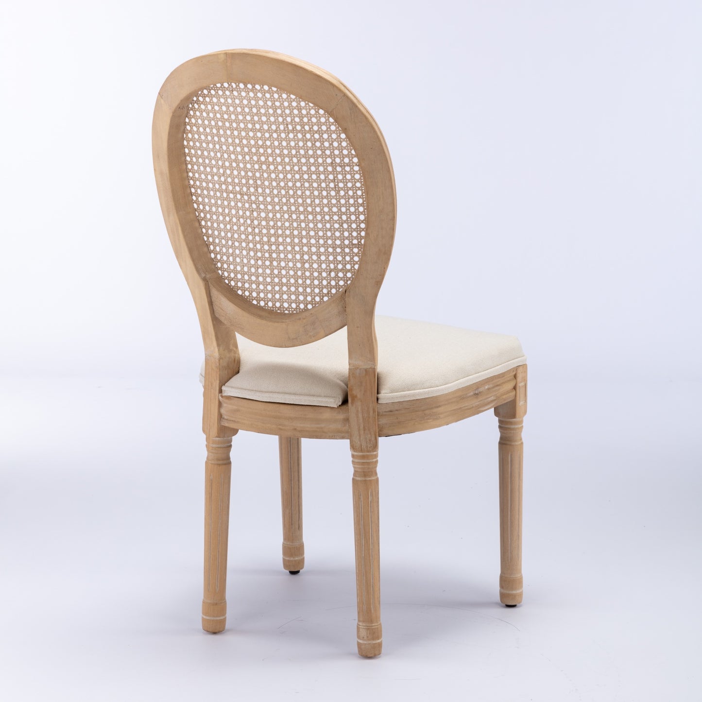 A&A Furniture,French Style Solid Wood Frame Antique Painting Linen Fabric Rattan Back Dining Chair,Set of 2,Cream,Beige image 5