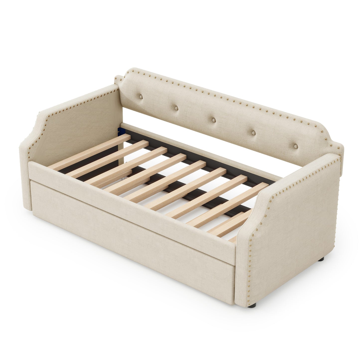 Upholstered Daybed with Trundle, Wood Slat Support,Upholstered Frame Sofa Bed, Twin, Beige image 11