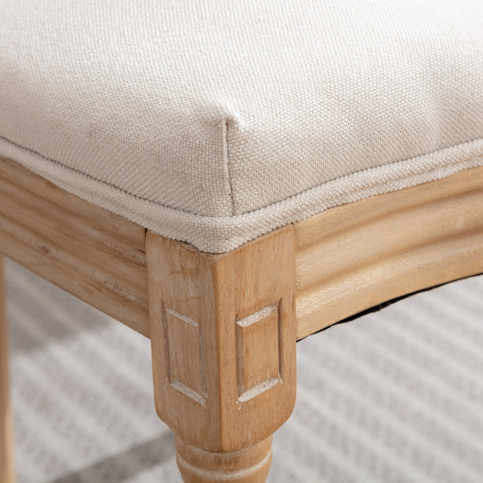 A&A Furniture,French Style Solid Wood Frame Antique Painting Linen Fabric Rattan Back Dining Chair,Set of 2,Cream,Beige image 10